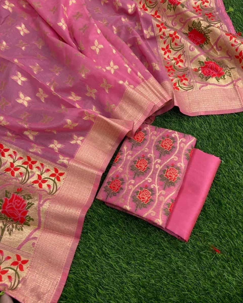 Meenakari Benarasi Golden Zari Suit 3Pc | Luxury Ethnic Wear