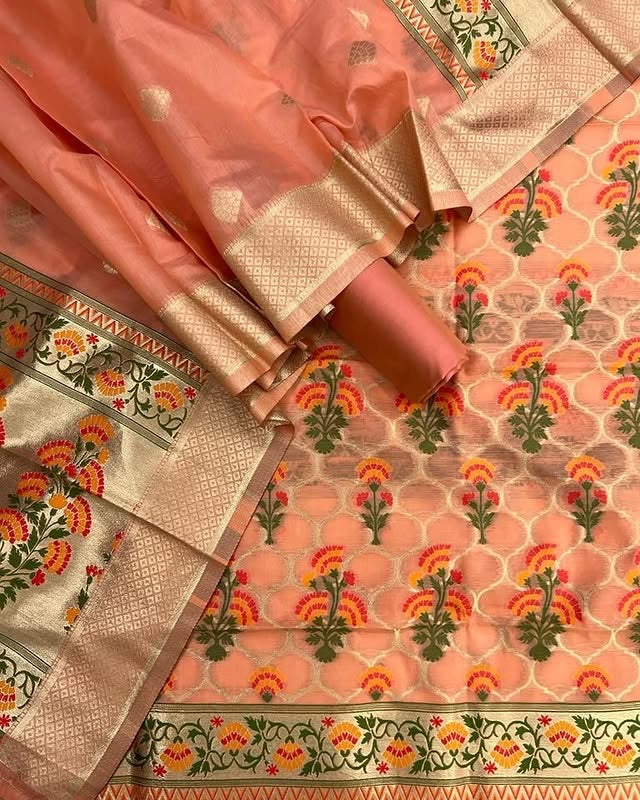 Meenakari Benarasi Golden Zari Suit 3Pc | Luxury Ethnic Wear