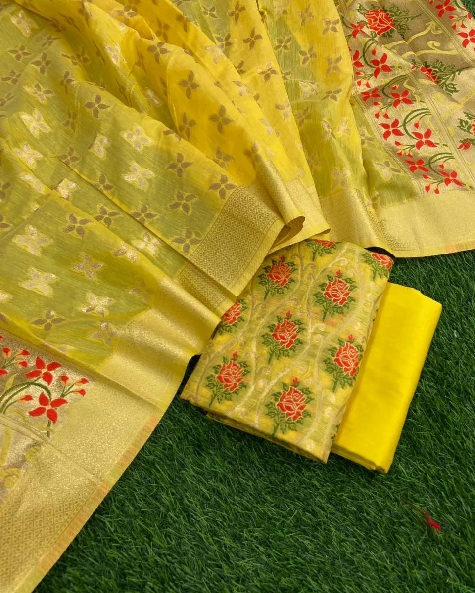 Meenakari Benarasi Golden Zari Suit 3Pc | Luxury Ethnic Wear