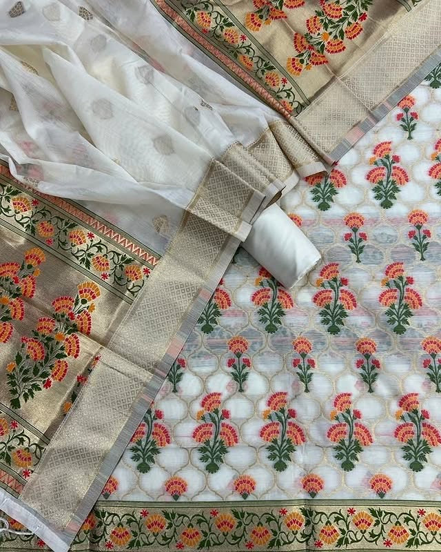 Meenakari Benarasi Golden Zari Suit 3Pc | Luxury Ethnic Wear