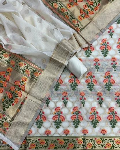 Meenakari Benarasi Golden Zari Suit 3Pc | Luxury Ethnic Wear