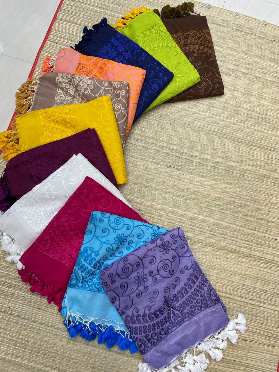 Authentic pure cotton special all-over stitch Chikankari saree in premium quality Mul Cotton by Rihyaaz