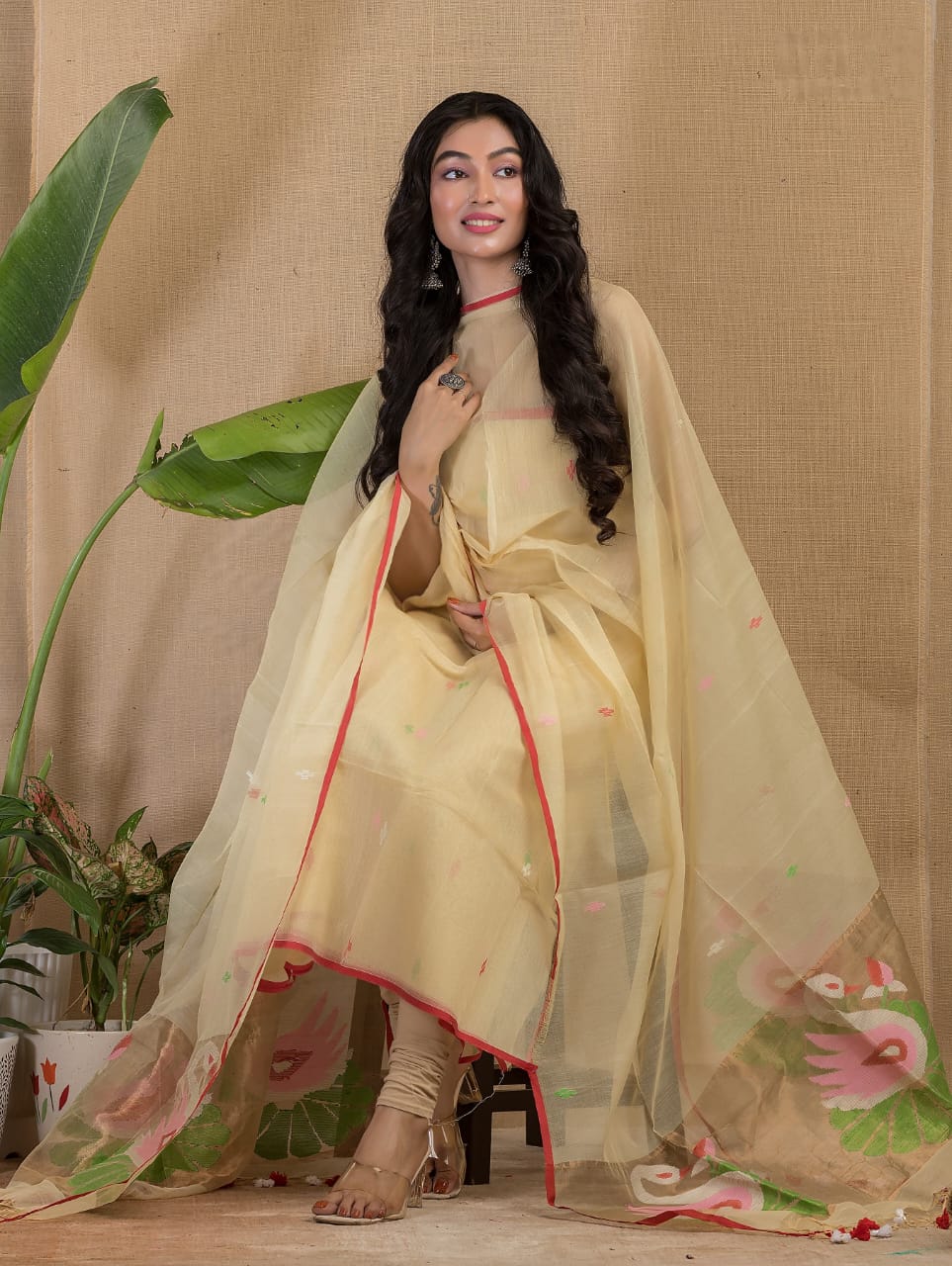 🍁 Muslin Paithani Jamdani Suits – Elegant Handwoven Weave by Rihyaaz
