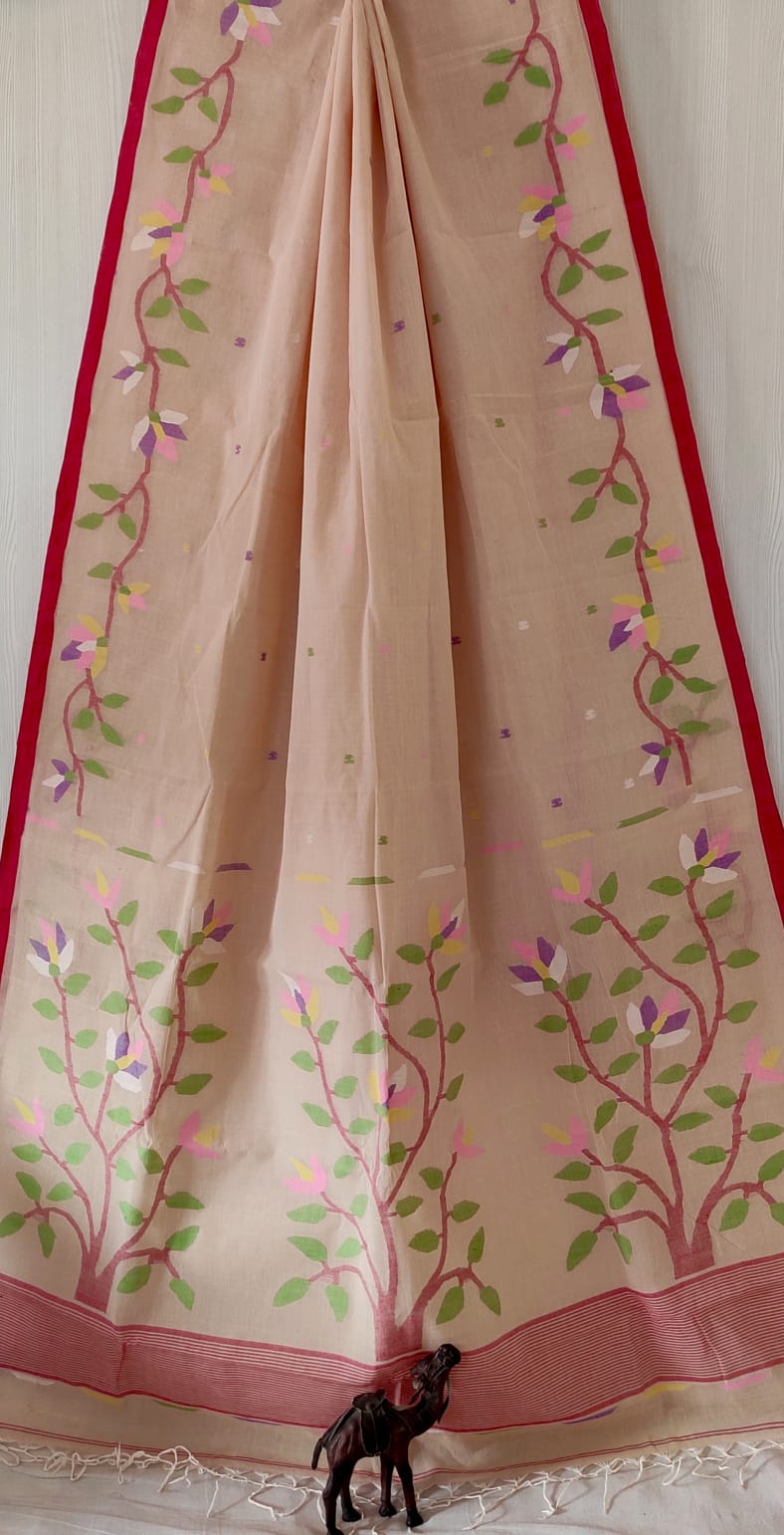 🌸 Palok – Premium Handspun Cotton Needle Work Jamdani Saree | Rihyaaz