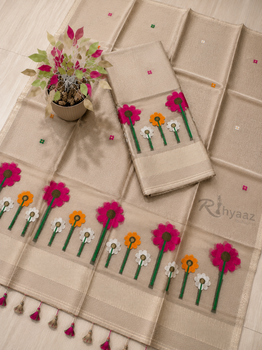 Phool - Resham Palla Silk Linen Jamdani Suit by Rihyaaz featuring handwoven Jamdani motifs, elegant resham palla, premium silk linen fabric, and timeless ethnic craftsmanship for festive and occasion wear.