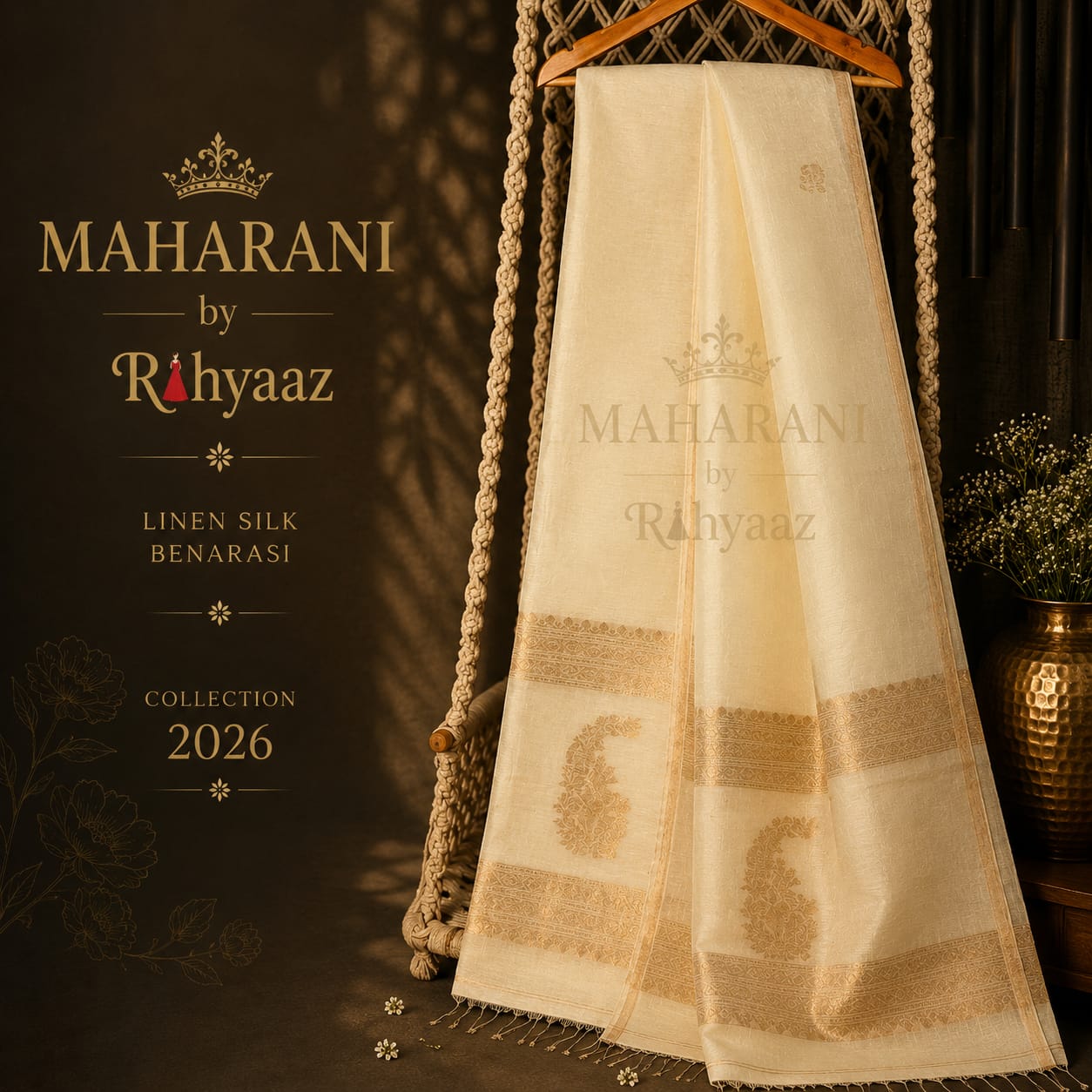MahaRani Resham by Silk Linen Banarasi Kadhuwa Weaves Suit Set by Rihyaaz featuring premium handwoven Banarasi Kadhuwa weaving for festive, wedding, and luxury ethnic wear.