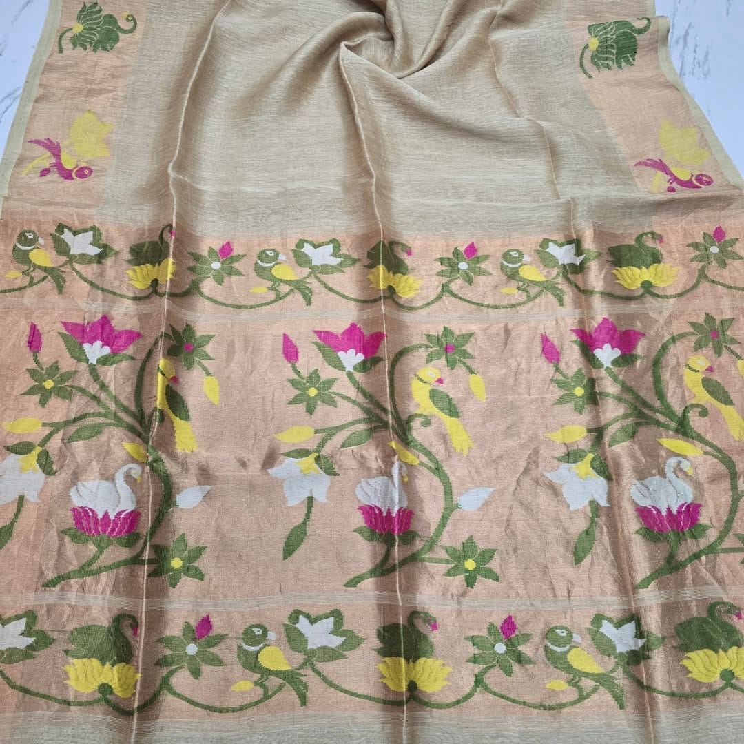 Canopy Silk Linen Paithani Border and Palla Handwoven Saree by Rihyaaz in premium silk linen fabric with elegant traditional Paithani weaving, ideal for weddings, festive occasions, and ethnic celebrations.