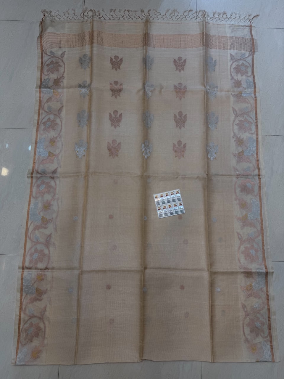 Authentic Pure Gachhi Weaving Tissue Tussar Jamdani Saree with Unique Dye Design and Government Silk Mark Tag by Rihyaaz