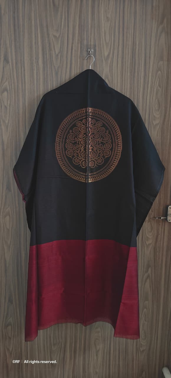 Ruby Benarasi woven raw silk kaftan unstitched fabric by Rihyaaz, available on pre-order.