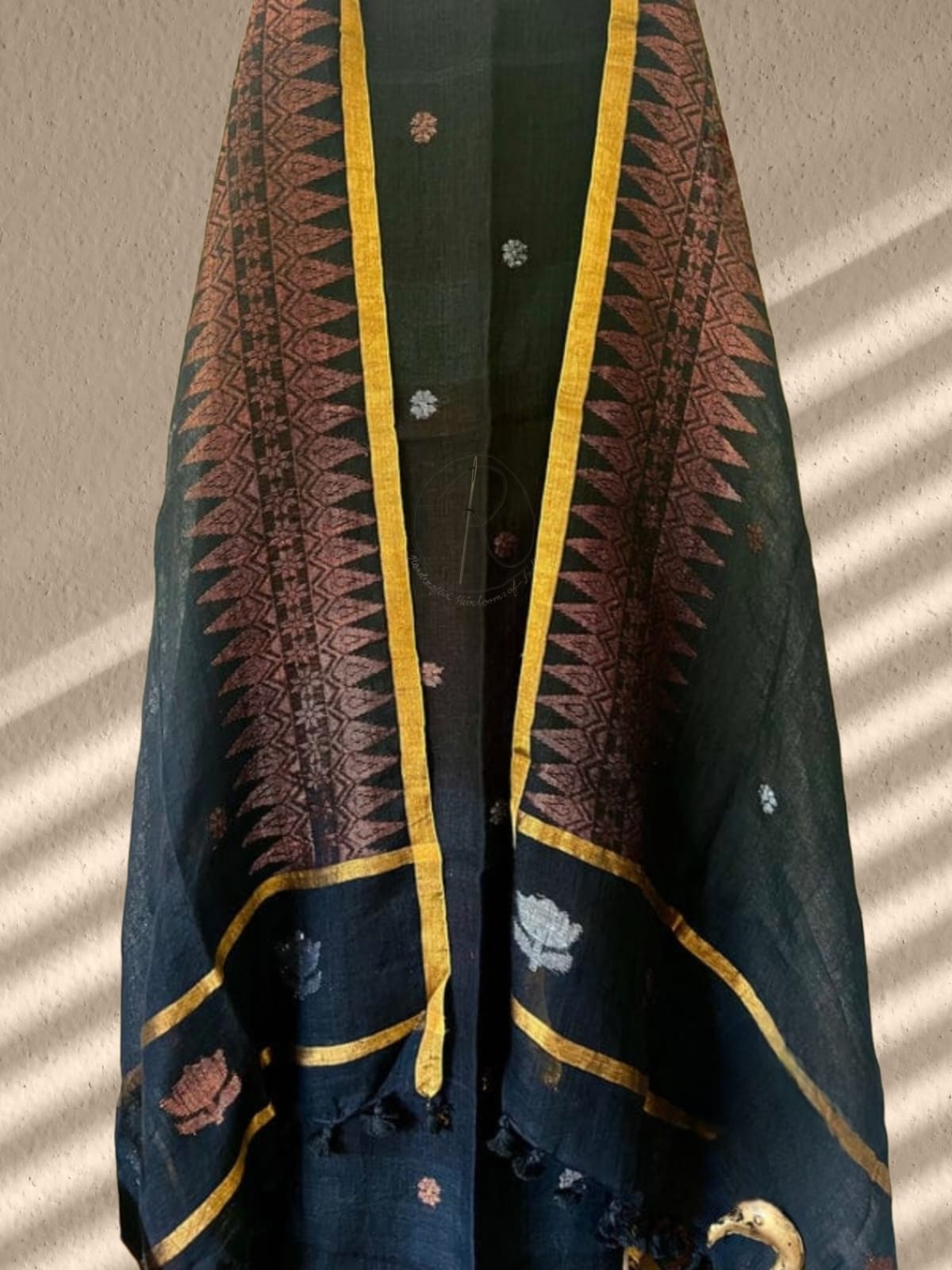 Sohini 84 count pure linen Jamdani suit with intricate copper zari weave by Rihyaaz