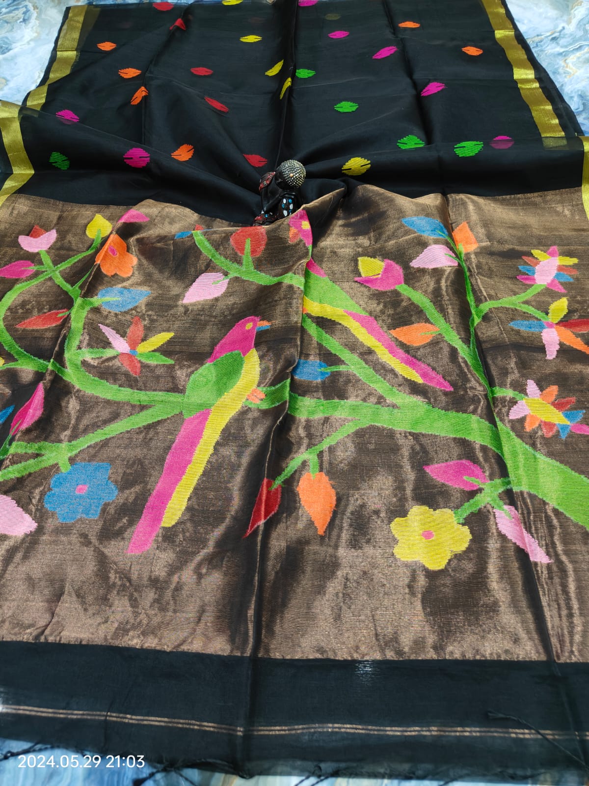 MAHI Muslin Paithani saree Silk Mark certified handwoven saree by Rihyaaz
