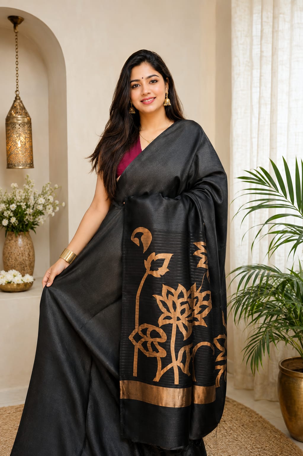 Ayat Linen Silk Resham Anchal Copper Silver Zari Jamdani Weaved Saree by Rihyaaz – Premium Handwoven Festive & Wedding Saree