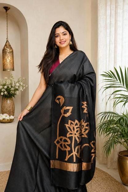 Ayat Linen Silk Resham Anchal Copper Silver Zari Jamdani Weaved Saree by Rihyaaz – Premium Handwoven Festive & Wedding Saree