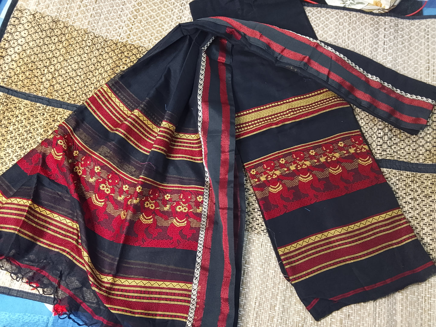 Bihu - Mul Cotton Baluchari Handwoven Suit Set by Rihyaaz featuring traditional Baluchari-inspired weaving on soft breathable mul cotton fabric.