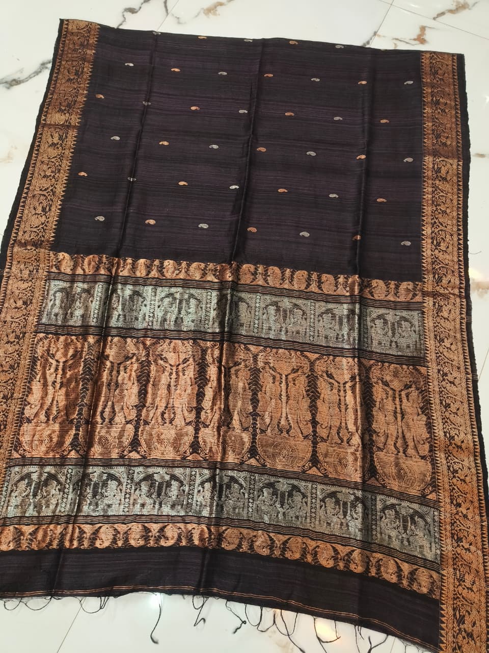 Rajanya handwoven Matka Silk Swarnachari Zari Baluchari saree with BP by Rihyaaz