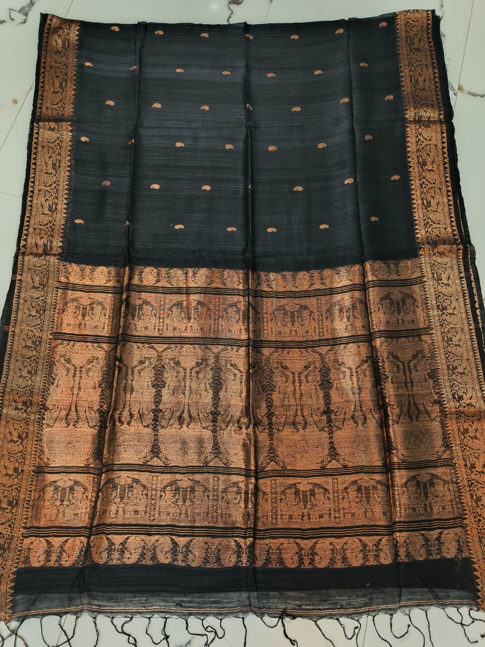 Rajanya handwoven Matka Silk Swarnachari Zari Baluchari saree with BP by Rihyaaz