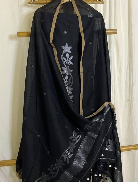 Ivy - Pure Jayshree Linen Suit by Rihyaaz with dual zari canopy-detail torso and matching canopy border dupatta in premium handwoven linen.