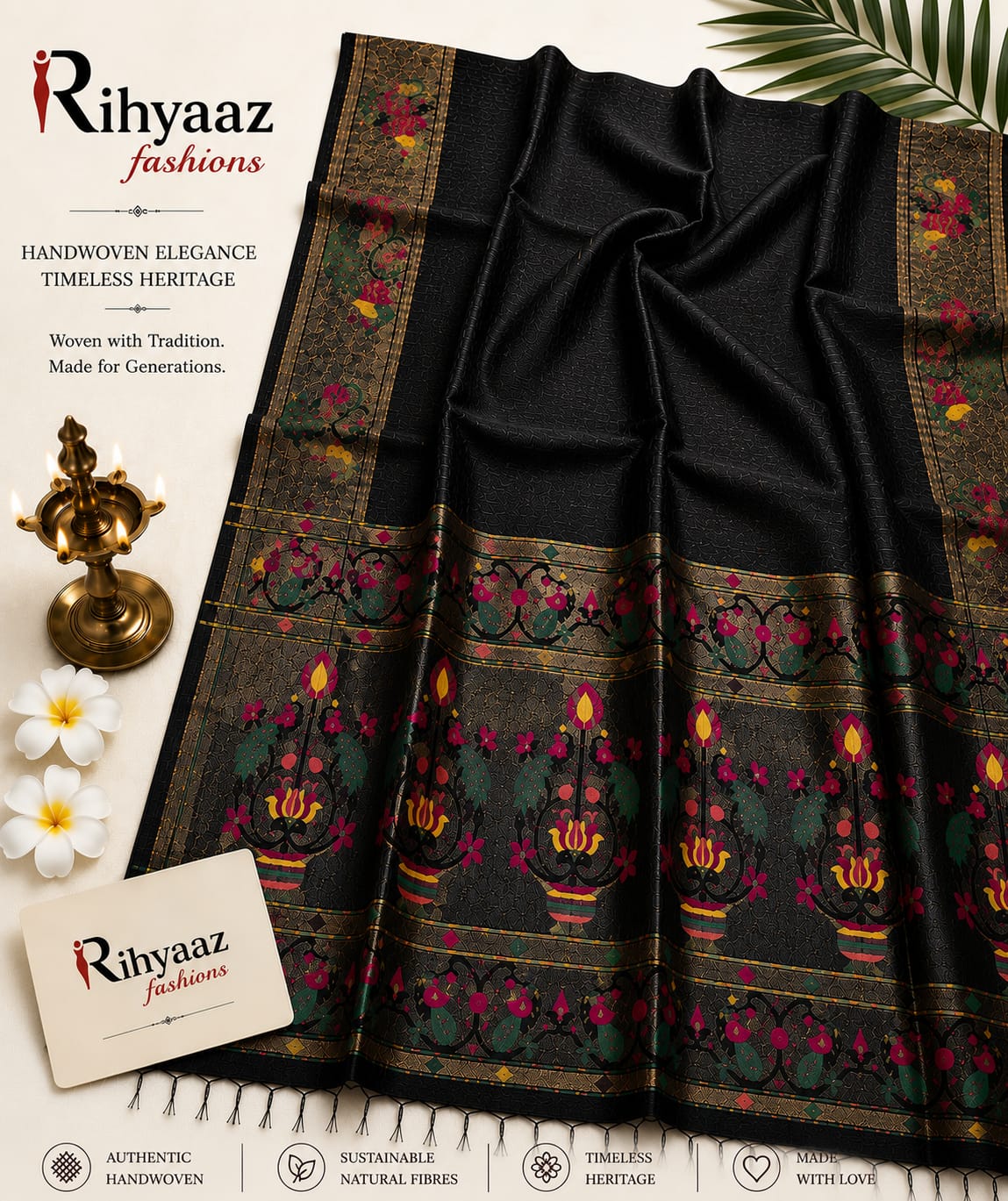 Sutra Silk Linen Intricate Paithani Palla Saree by Rihyaaz featuring exquisite handwoven craftsmanship, luxurious silk linen fabric, detailed Paithani palla, and an elegant traditional design for festive and wedding wear.