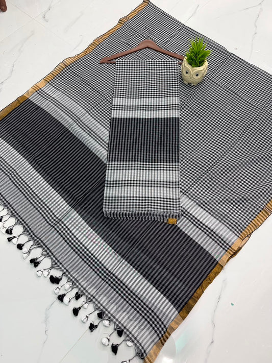 New pure cotton check Gamcha handwoven suit by Rihyaaz with 2.5-meter top and 2.5-meter dupatta featuring Jol Net detailing.