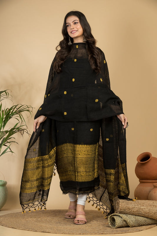 Kaveri Tissue Linen Jayshree 84 Count Madurai skirt border suit by Rihyaaz