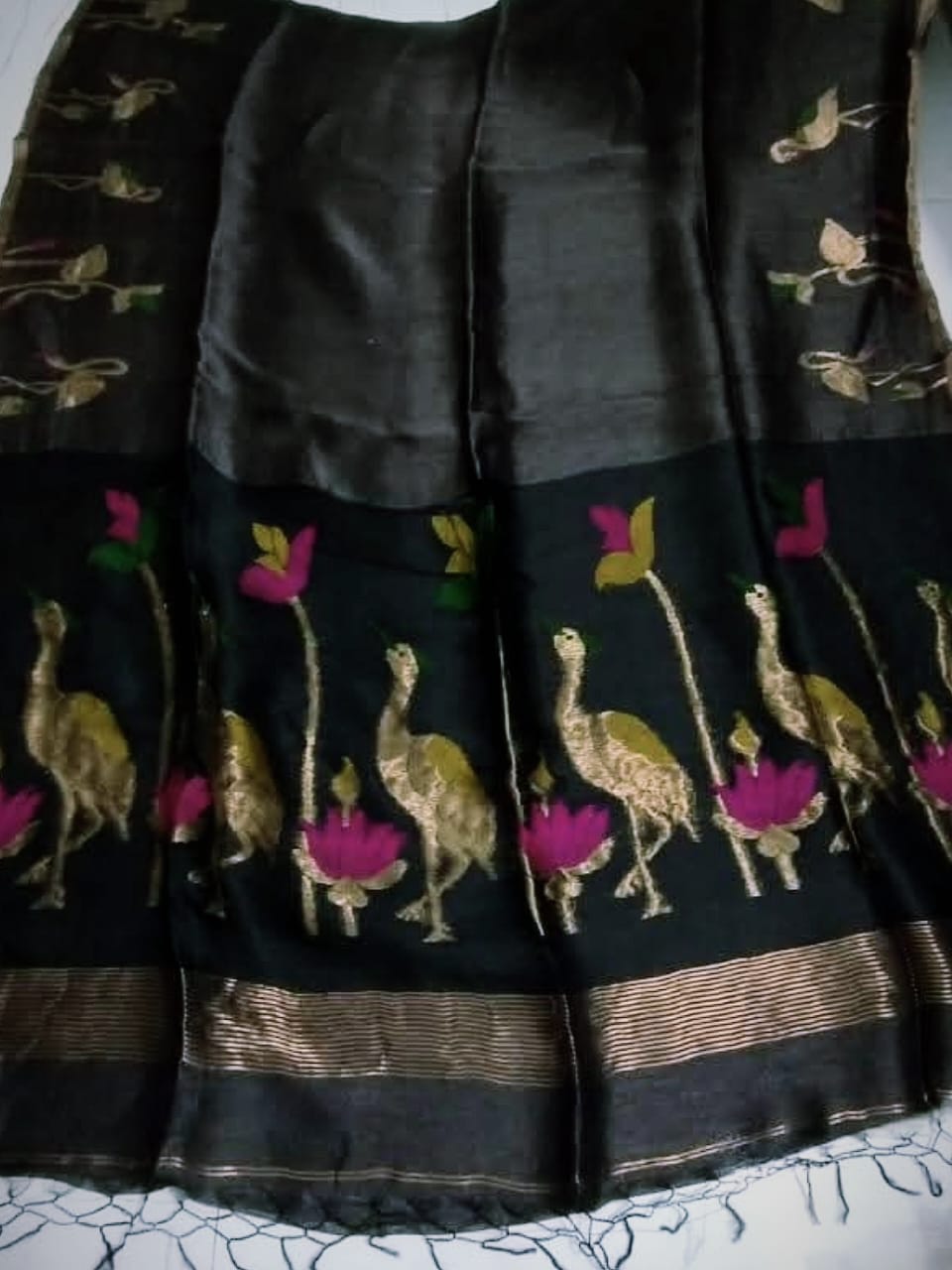 Pelican - Silk Linen Tissue Saree by Rihyaaz featuring premium handwoven silk linen tissue fabric with an elegant sheen, lightweight drape, and luxurious festive design for weddings and celebrations.