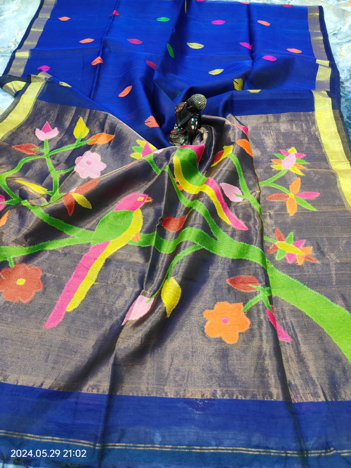 MAHI Muslin Paithani saree Silk Mark certified handwoven saree by Rihyaaz