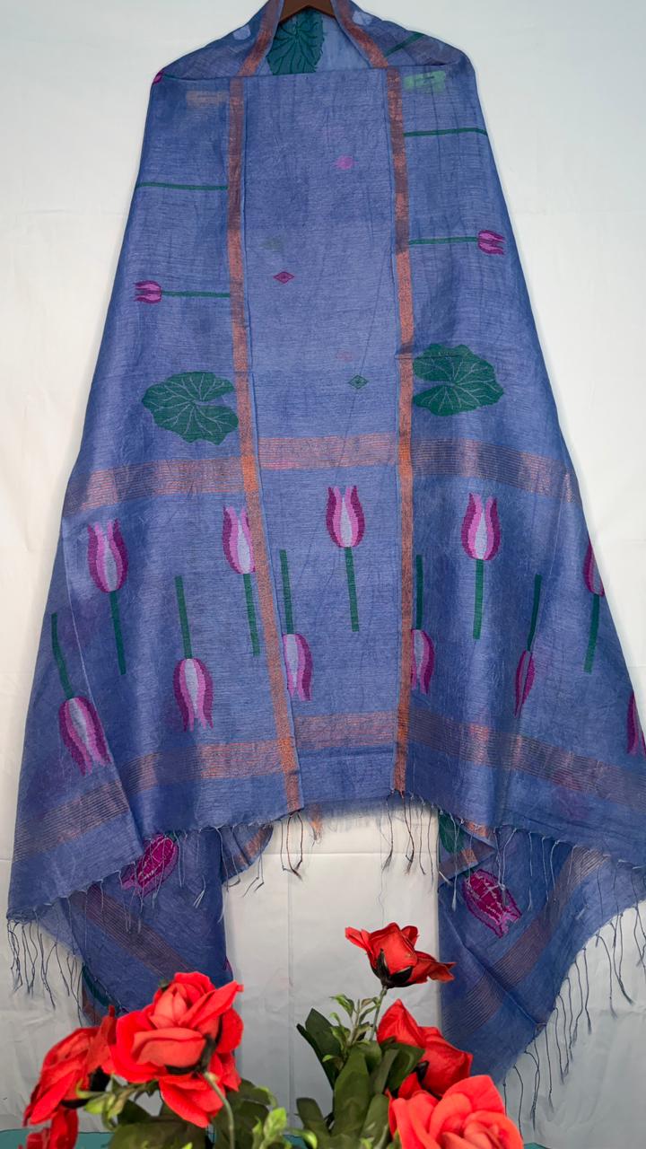 Vaidehi linen silk needle-weaved Jamdani suit with dupatta by Rihyaaz