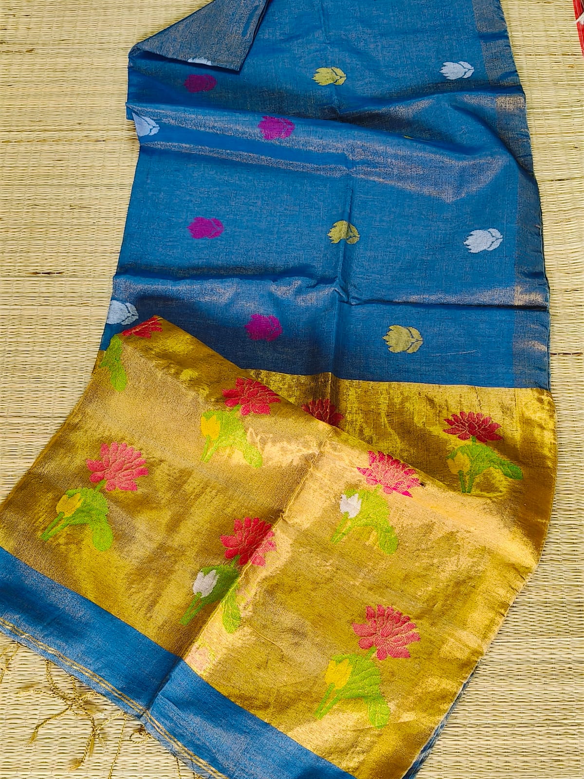 Rihyaaz Linen Tissue Zari Palla Saree with elegant traditional zari detailing