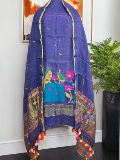 Gardenia - Pure Jayashree Linen Suit Set | Handwoven Zari & Paithani Design | Rihyaaz