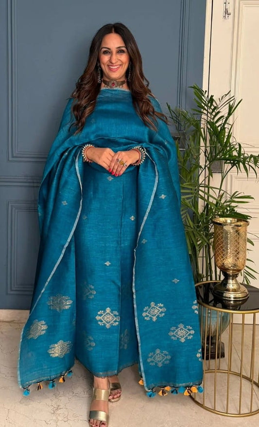 Chakra - Zari-Weaved Linen Jamdani Suit | Rihyaaz Fashions