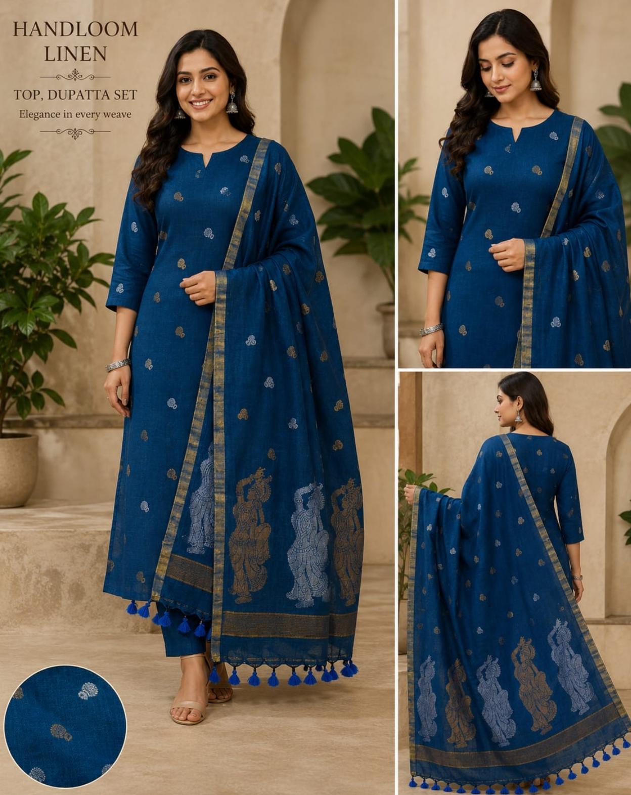 𝓡𝓪𝓼𝓲𝔂𝓪 zari-weaved linen Baluchari suit by Rihyaaz, featuring intricate traditional weaving and elegant ethnic craftsmanship with optional cotton-linen bottom.