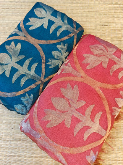 Padmini - Lotus Fusion Silk Linen Saree by Rihyaaz, premium handwoven silk linen saree with lotus-inspired design, lightweight festive ethnic wear for weddings and celebrations.
