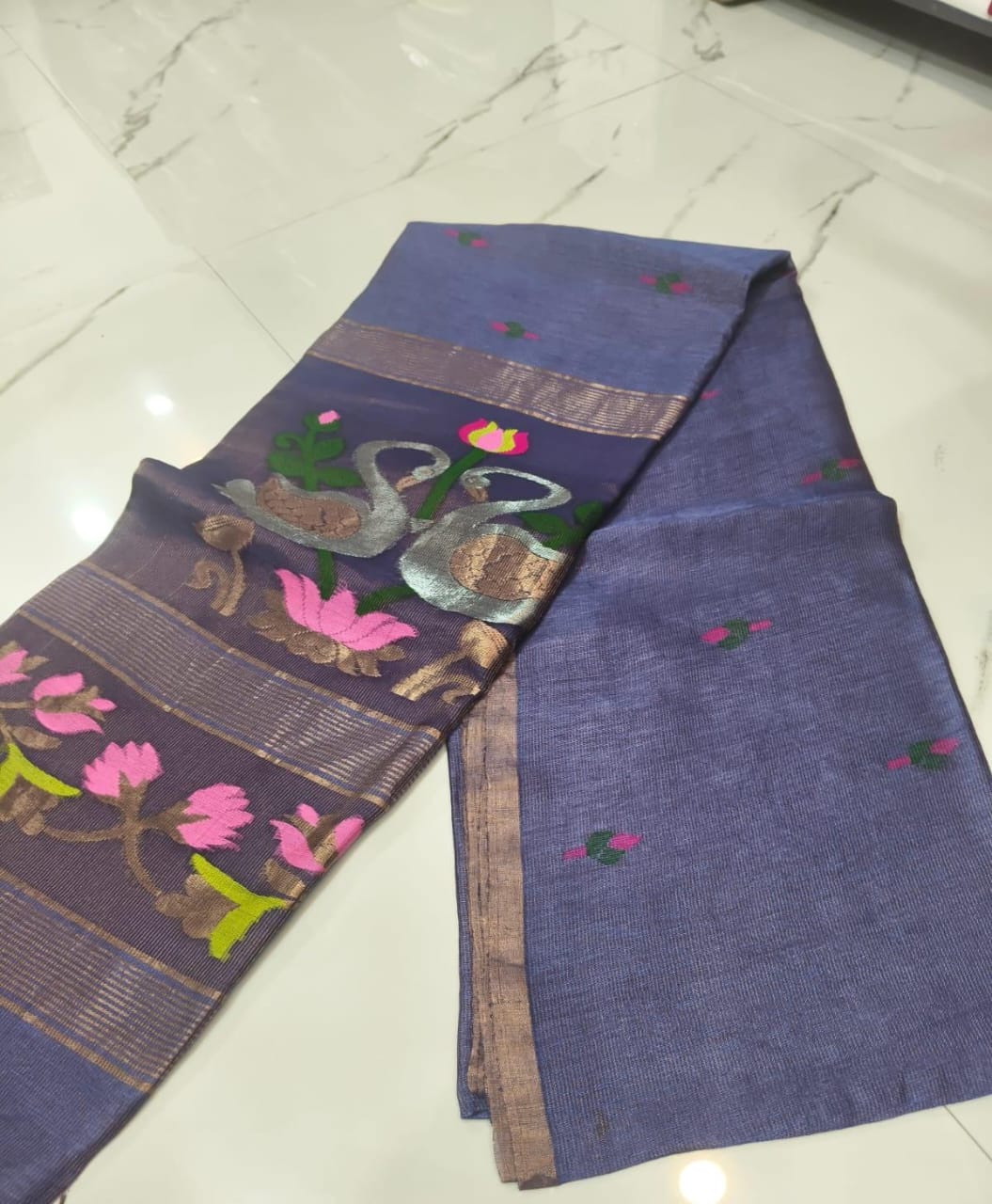 Batakh Silk Tissue Linen Saree by Rihyaaz – a luxurious handwoven saree blending silk tissue elegance with timeless Indian craftsmanship. Perfect for festive and occasion wear.