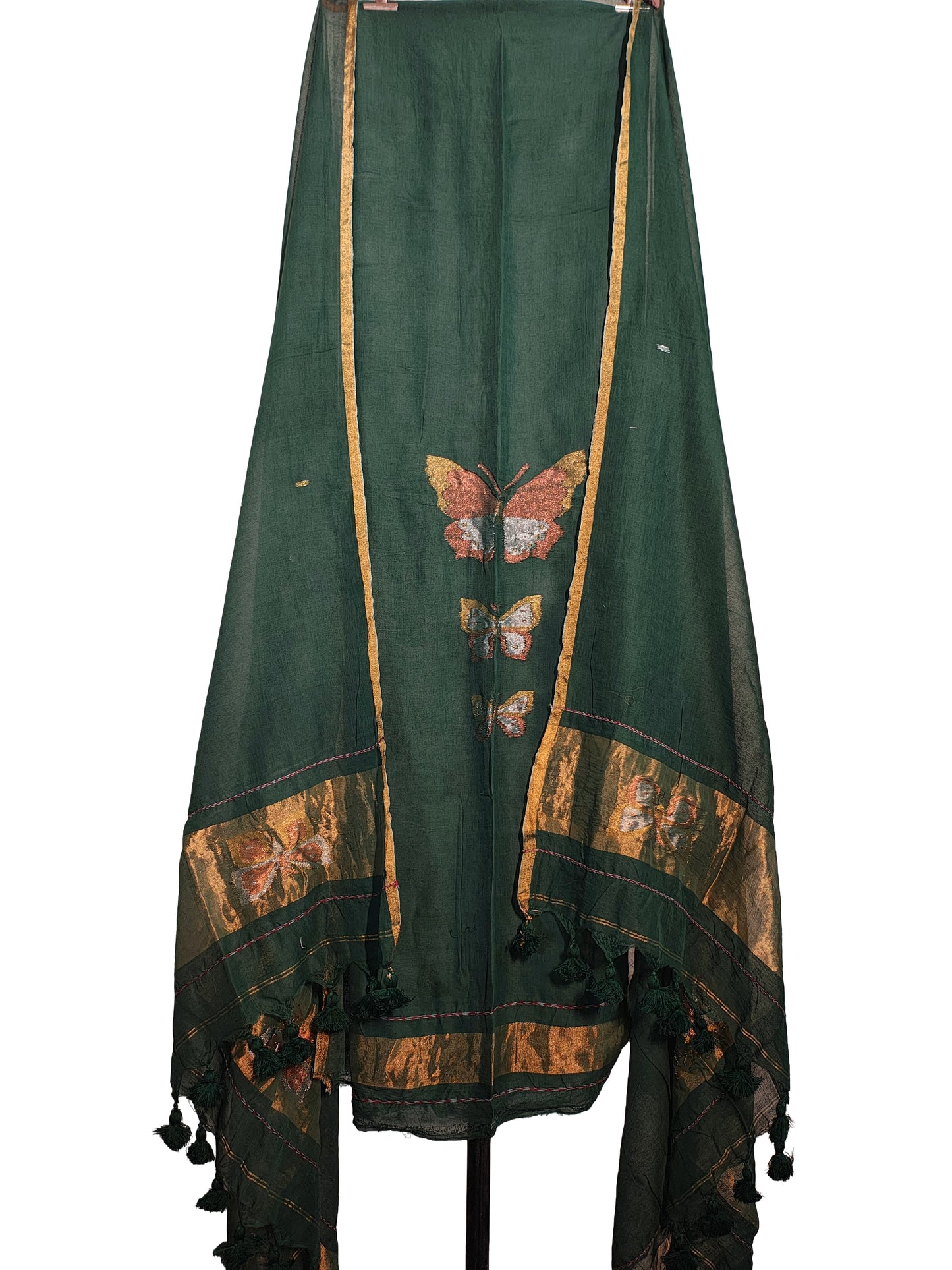 Titli trio zari handwoven Mul Cotton suit with delicate butterfly motifs and elegant zari detailing for a refined royal look by Rihyaaz 