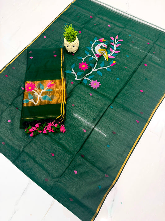 Shop the elegant Muslin Jamdani Top & Dupatta by Rihyaaz. Featuring a 2.6-meter top and 2.5-meter dupatta, this timeless handwoven ensemble celebrates Indian craftsmanship and graceful style.