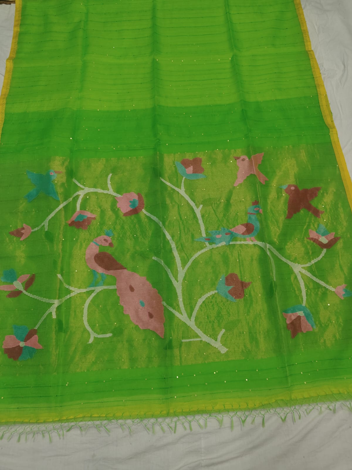 Odhani - Muslin Silk Paithani Weaved Saree with all-over sequin work by Rihyaaz in premium handcrafted festive ethnic wear featuring elegant Paithani motifs and luxurious muslin silk fabric.
