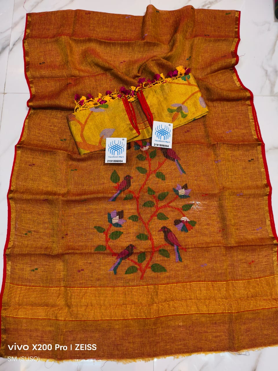 𝓡𝓪𝓳𝔂𝓪 Pure 120 Count Jayashree Linen Bird Motif suit set with Tissue Palla Jamdani dupatta by Rihyaaz, elegant traditional Indian ethnic wear.
