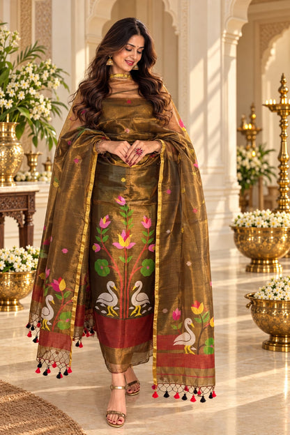 Sukh – Tissue Needle Jamdani Suit with Royal Sheen | Rihyaaz Fashions