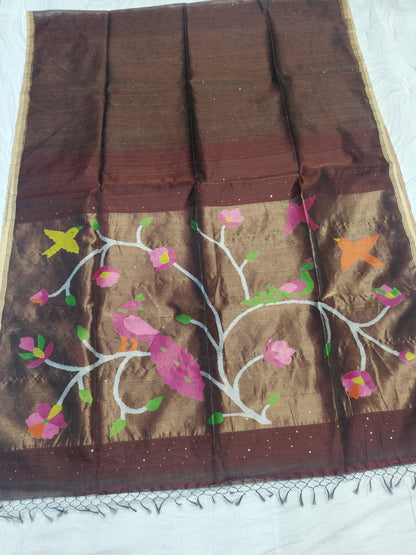 Odhani - Muslin Silk Paithani Weaved Saree with all-over sequin work by Rihyaaz in premium handcrafted festive ethnic wear featuring elegant Paithani motifs and luxurious muslin silk fabric.