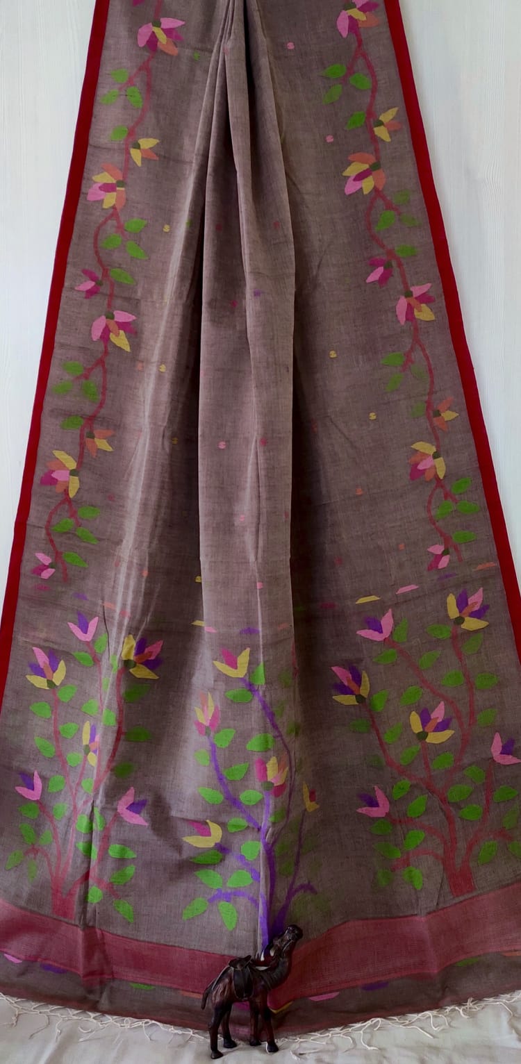 🌸 Palok – Premium Handspun Cotton Needle Work Jamdani Saree | Rihyaaz