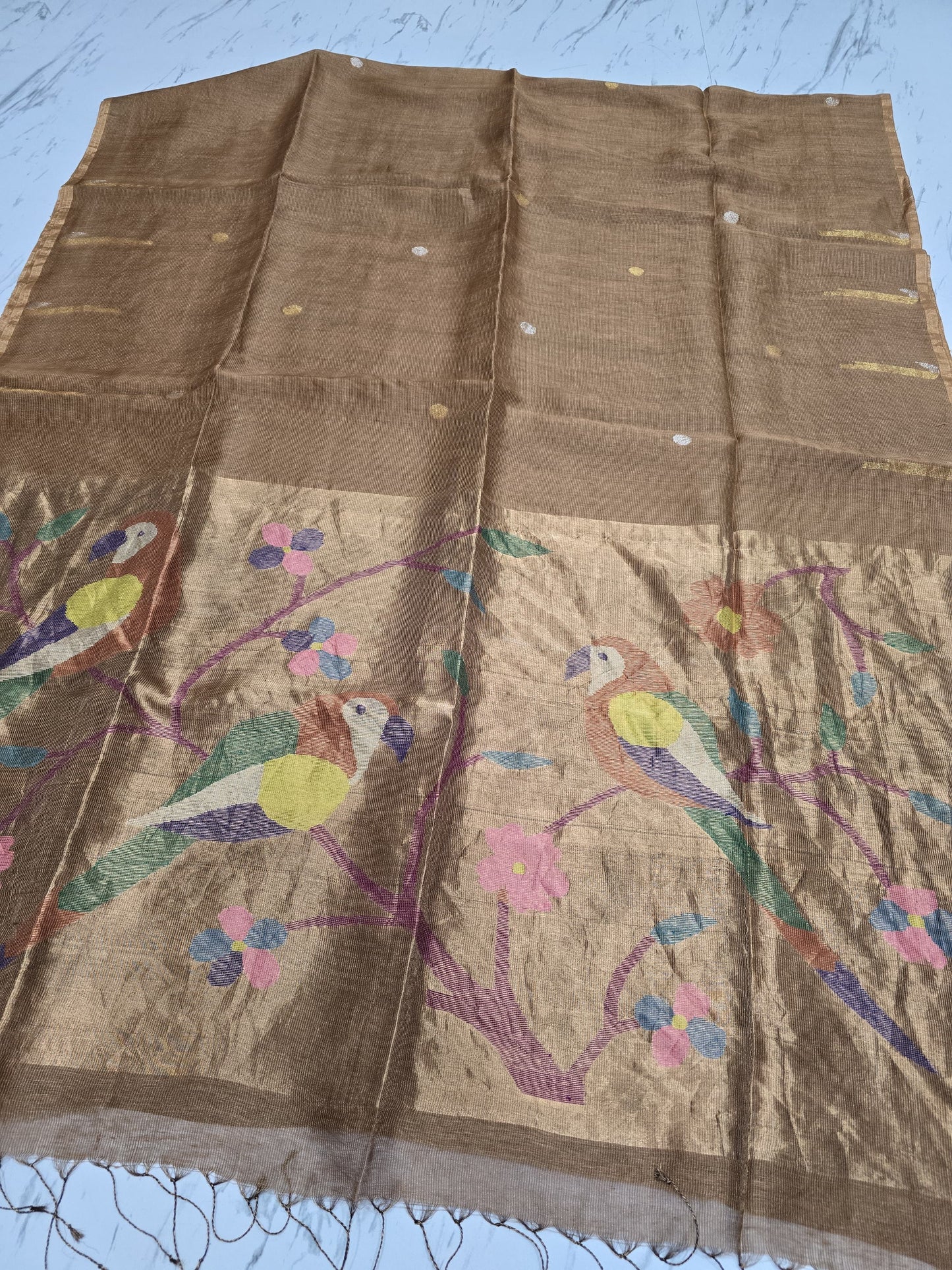 Niharika pure Tissue silk linen saree with Paithani pallu and intricate Jamdani handwoven detailing, authentic handloom saree by Rihyaaz