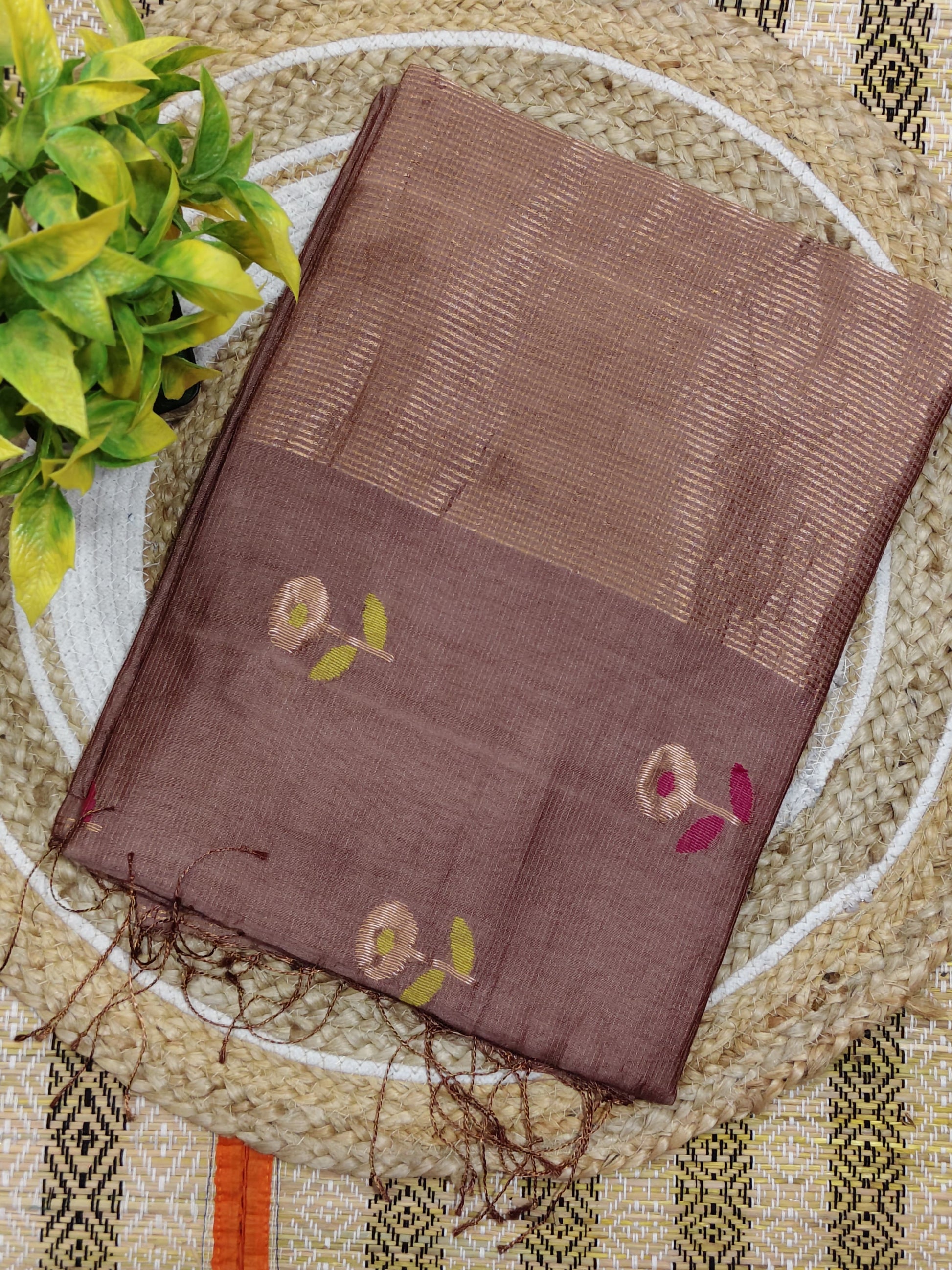 Tiffany Zari Weaved Tissue Silk by Modal Jamdani, premium handwoven lightweight saree with blouse piece by Rihyaaz