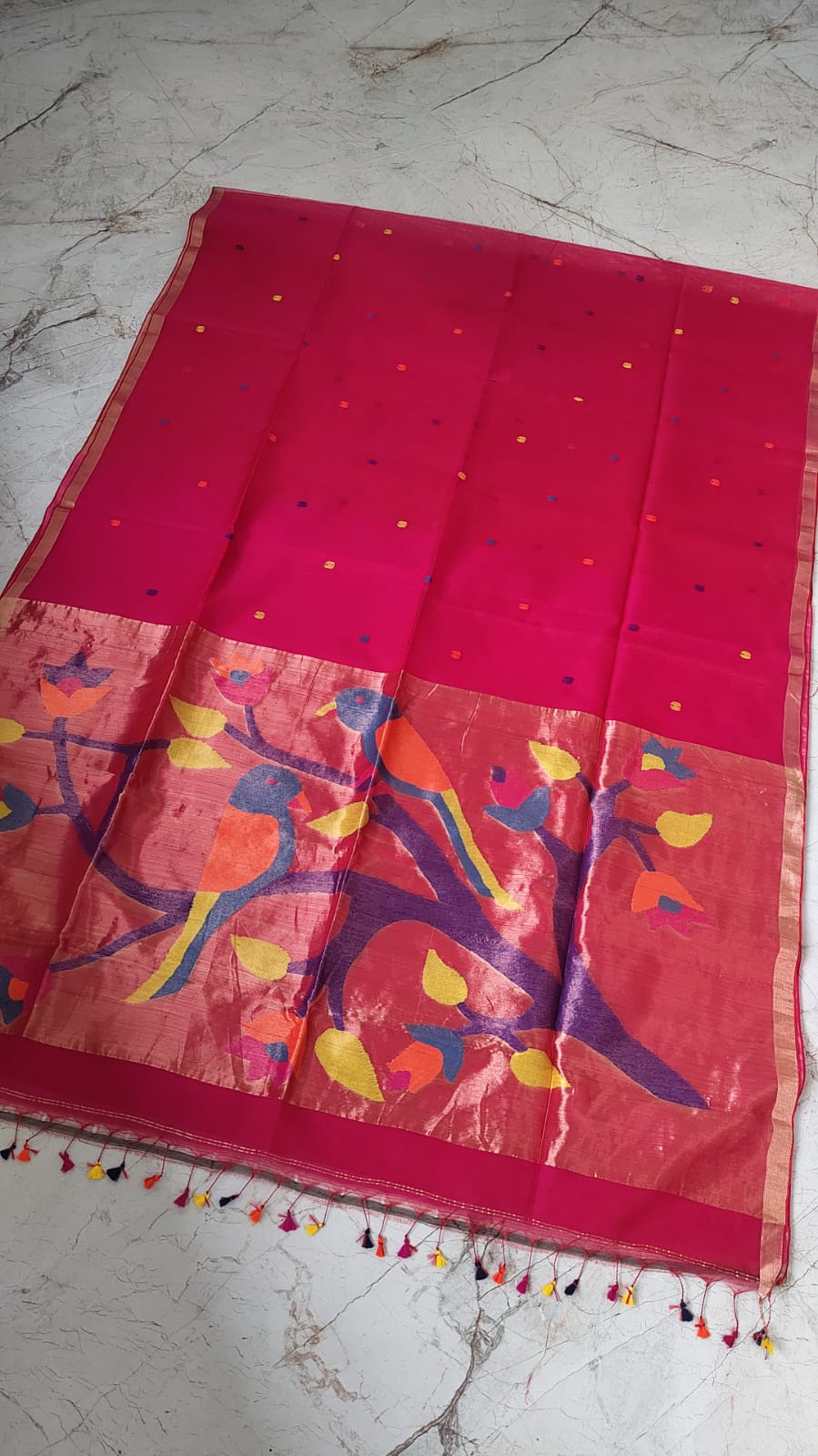 MAHI Muslin Paithani saree Silk Mark certified handwoven saree by Rihyaaz