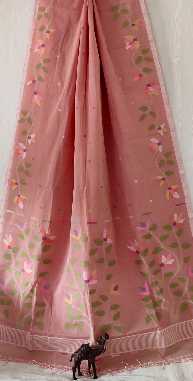 🌸 Palok – Premium Handspun Cotton Needle Work Jamdani Saree | Rihyaaz