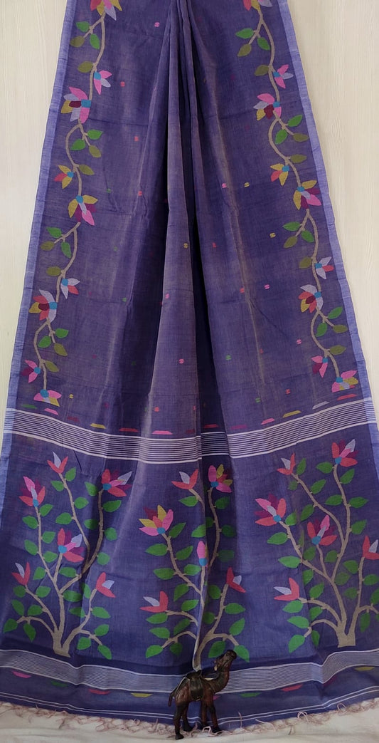 🌸 Palok – Premium Handspun Cotton Needle Work Jamdani Saree | Rihyaaz