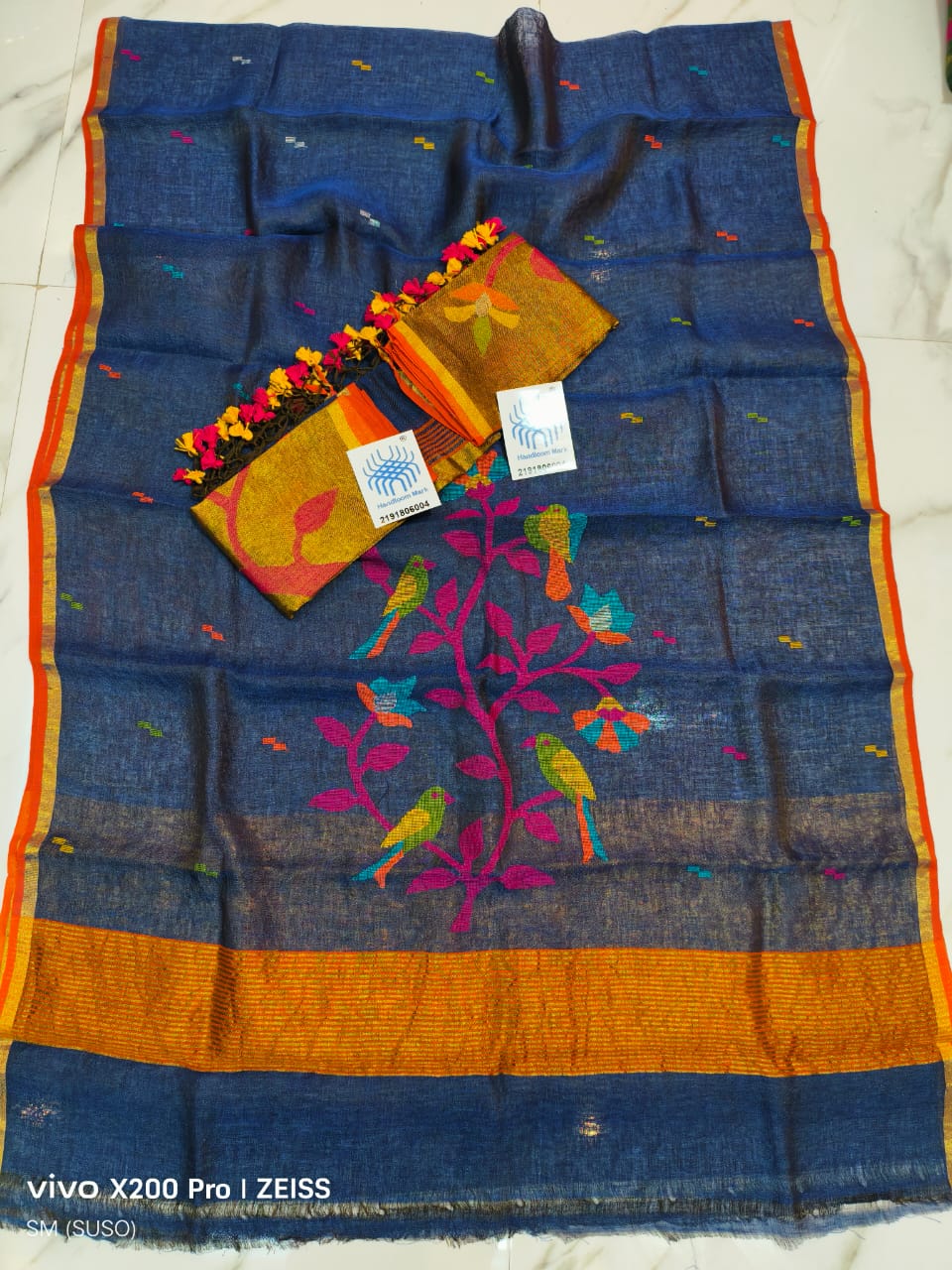 𝓡𝓪𝓳𝔂𝓪 Pure 120 Count Jayashree Linen Bird Motif suit set with Tissue Palla Jamdani dupatta by Rihyaaz, elegant traditional Indian ethnic wear.