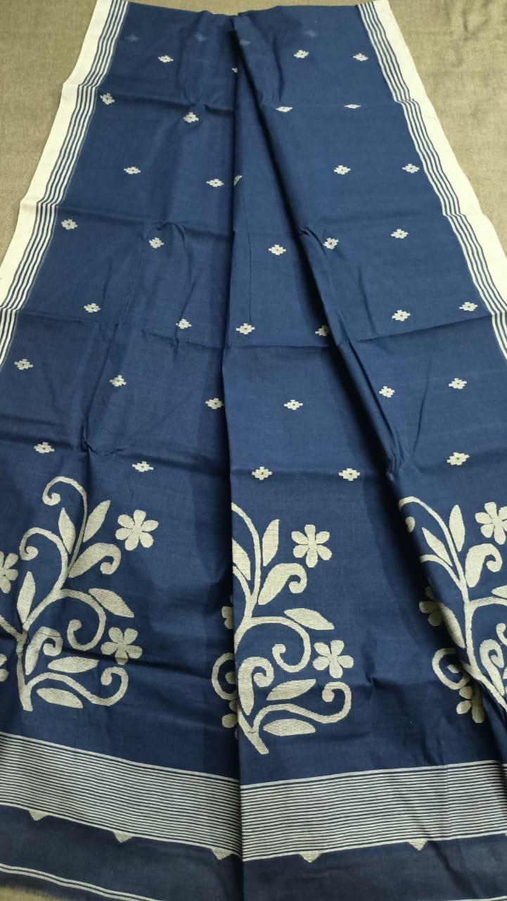 Pure Cotton by Cotton Handwork Needle Jamdani Saree | Handwoven & Handworked Saree | Rihyaaz