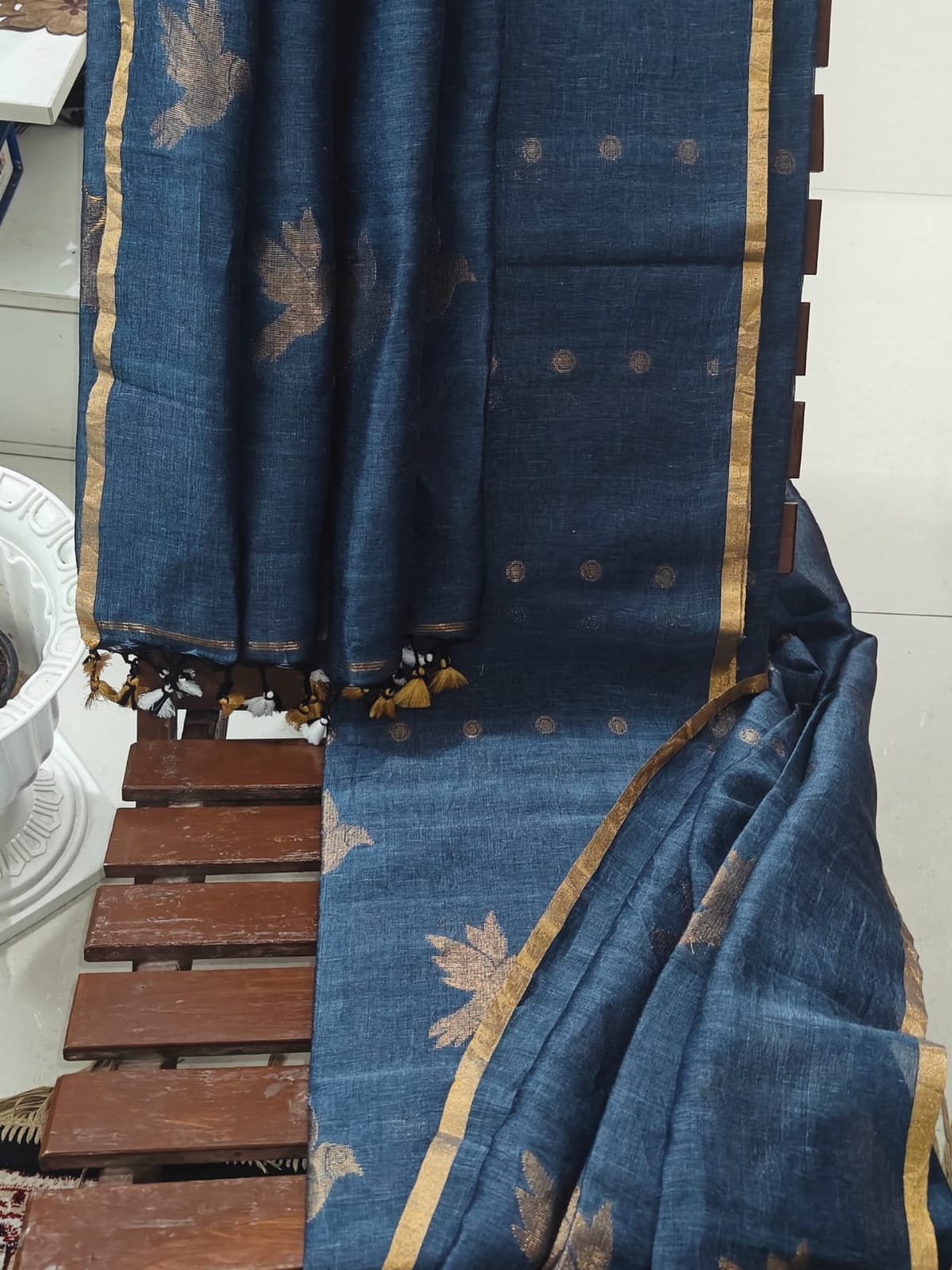 Chorui silk linen zari-weaved suit featuring intricate traditional bird motifs with a 2.5-meter top and 2.5-meter dupatta by Rihyaaz.