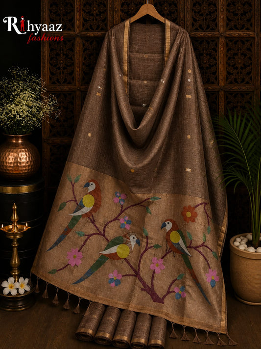 Niharika pure tissue silk linen saree with Paithani pallu and Jamdani hand weaving, featuring BP and Handloom Mark.