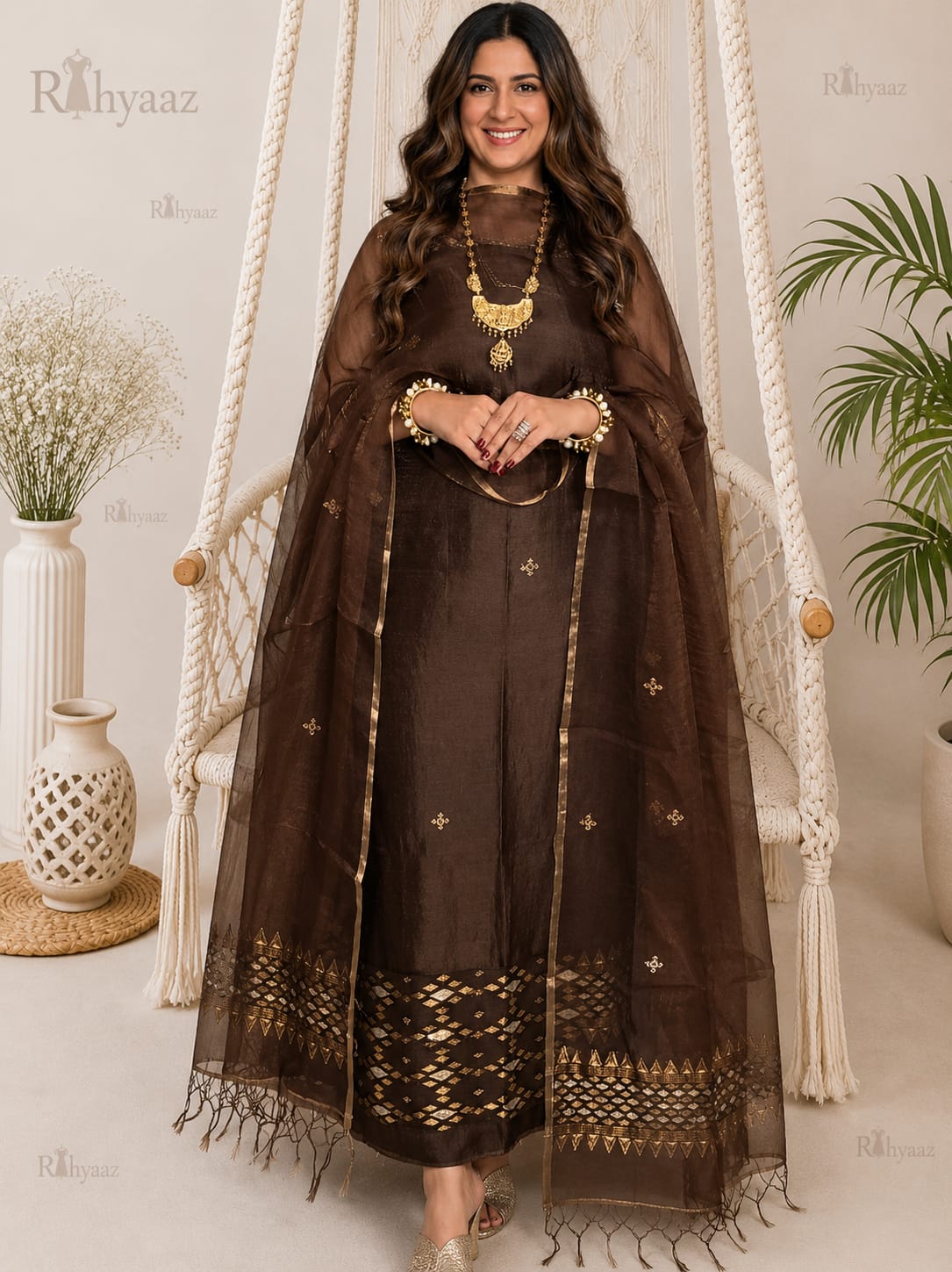 Abha by Rihyaaz – Silk linen dual zari Jamdani weaved suit with an elegant resham dupatta, handcrafted ethnic wear featuring traditional weaving and premium festive craftsmanship.
